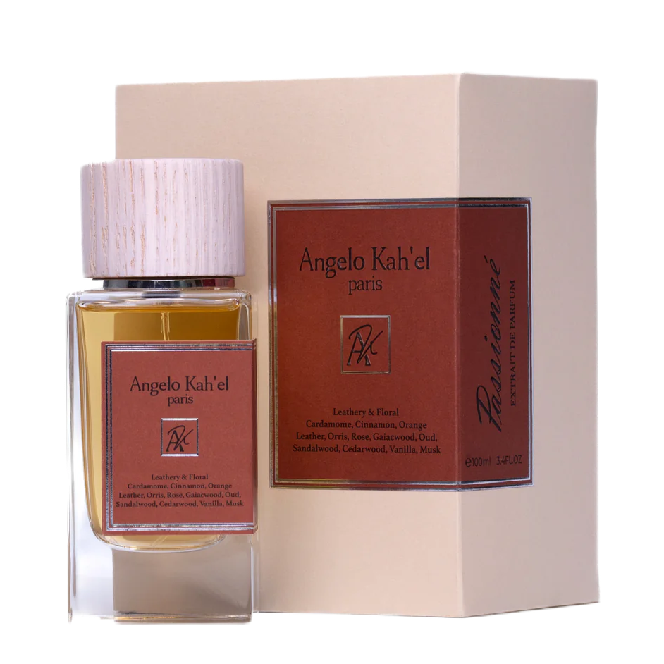 Passionné Eau de Parfum bottle and packaging by Angelo Kah'el Paris